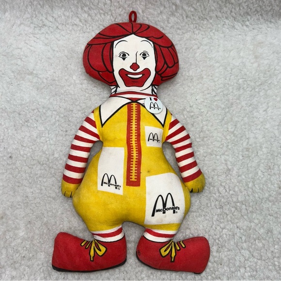 Ronald McDonald 80's plush flat stiff stuffed pillow 13" with McDonald pin READ - Picture 1 of 12